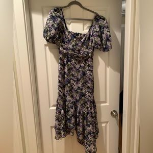 ASTR The Label Floral Short Sleeve Asymmetric Midi Dress